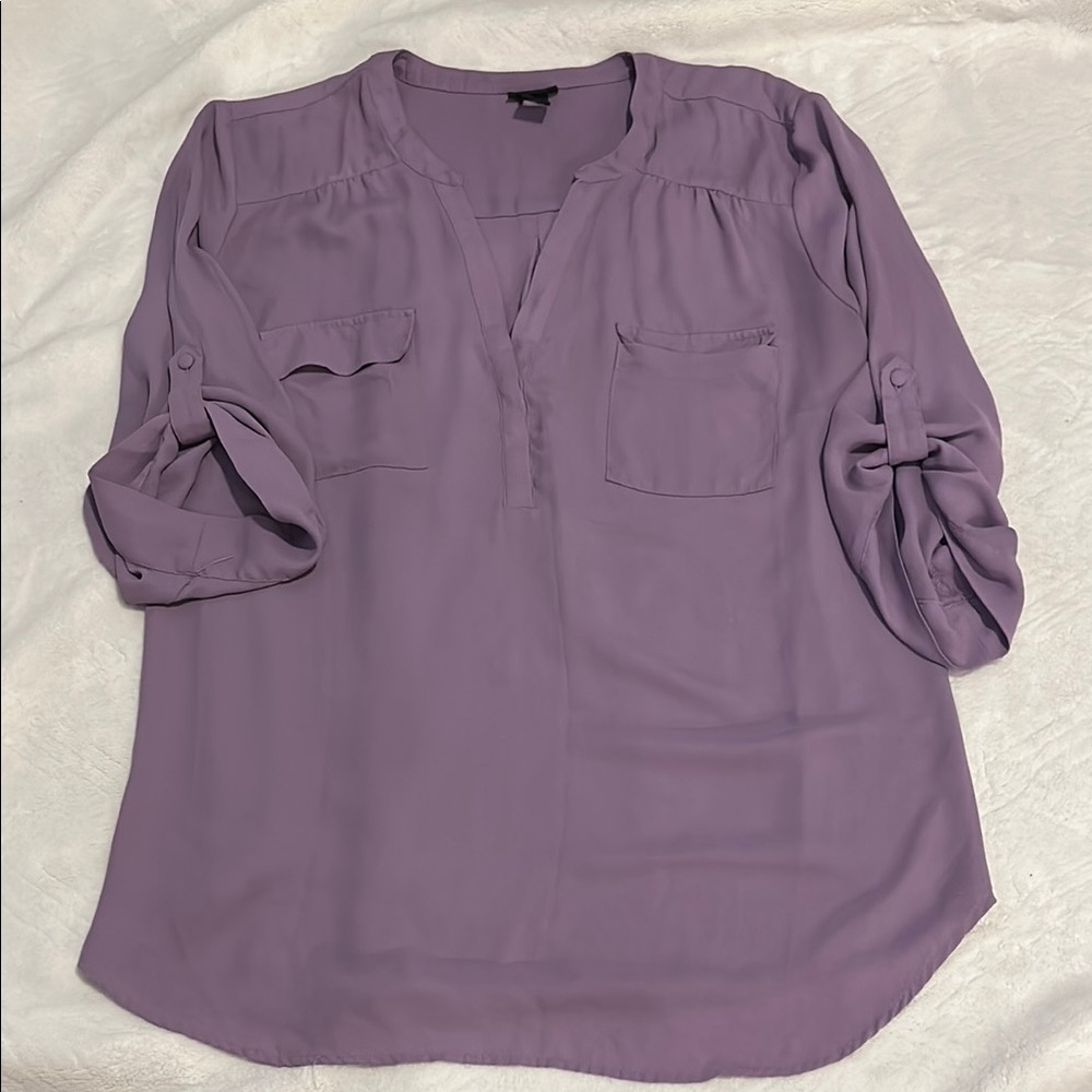 Torrid Purple 3/4 Sleeve Mandarin Collar Blouse